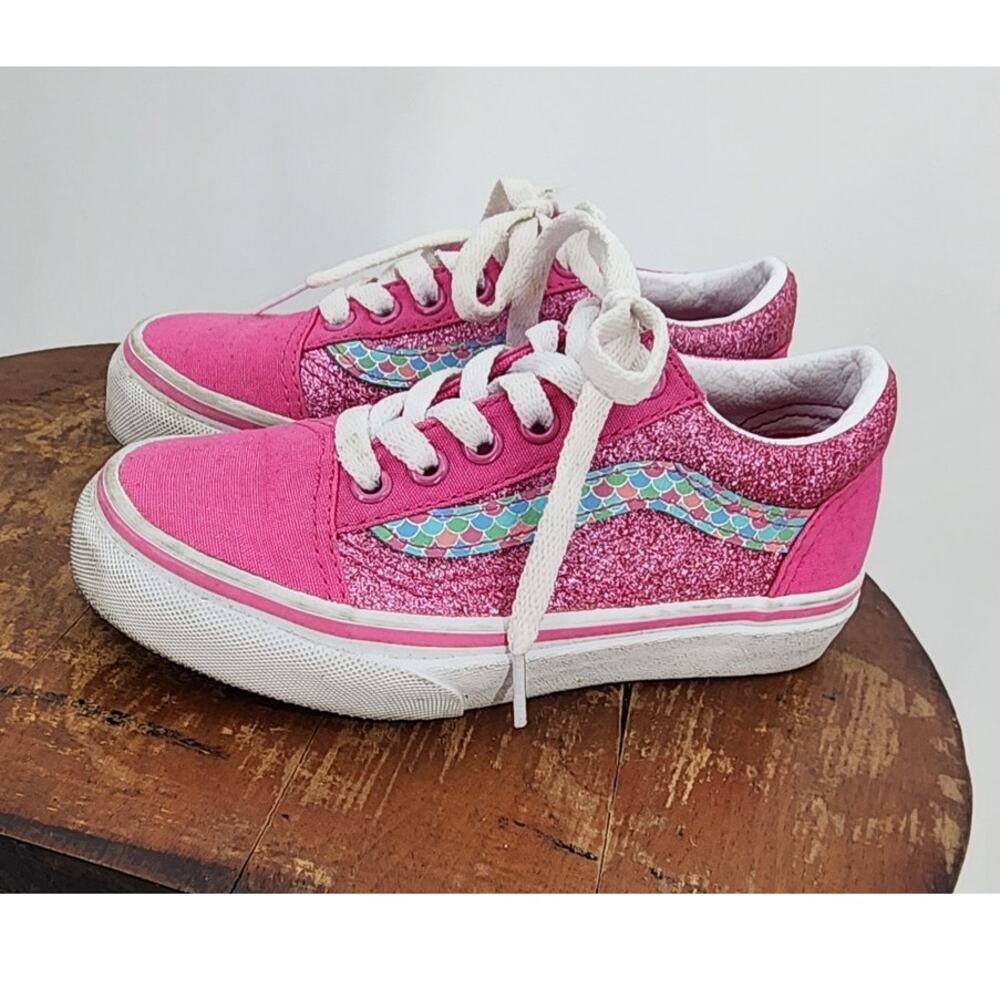 Girls VANS Mermaid Pink Sparkle Glitter Sneakers Size 11.5‎